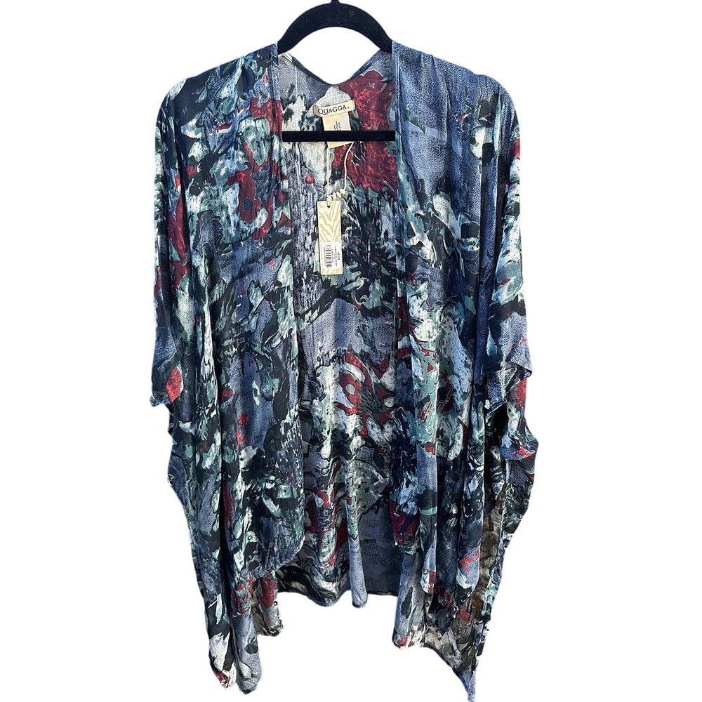 Quagga Womens Painted Floral Abstract Kimono Wrap Blue Red One Size NWT